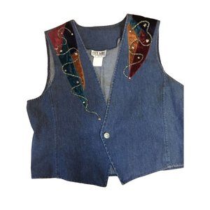 City Girl Sport Denim Jean Vest Top Women Size 16 Multi Color Inlay Cotton EUC